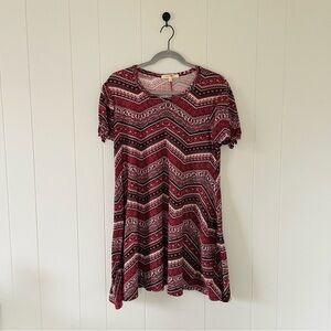 Wishful Park Maroon and Black Patterned Midi 70’s Dress